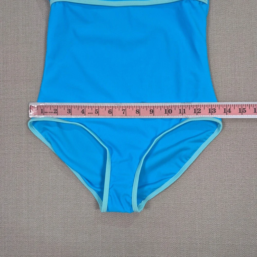 Girls Blue One Piece Swimsuit with Mesh Cover Up Skirt Set Size 11-12Y
